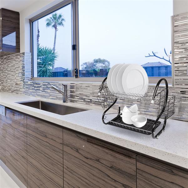 Multifunctional S-shaped Dual Layers Dish Drain Rack Black