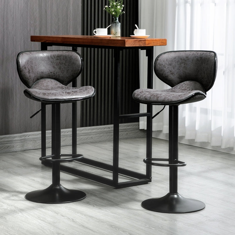 Set of 2 Adjustable PU Leather Bar StoolsHome Bar, Kitchen, Café Counter Stools Armless with Footrest Bar Stools  Swivel Seat
