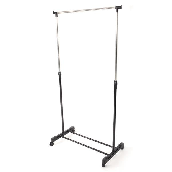 Single-bar Vertical & Horizontal Stretching Stand Clothes Rack Portable Wardrobe with Shoe Shel Black & Silver