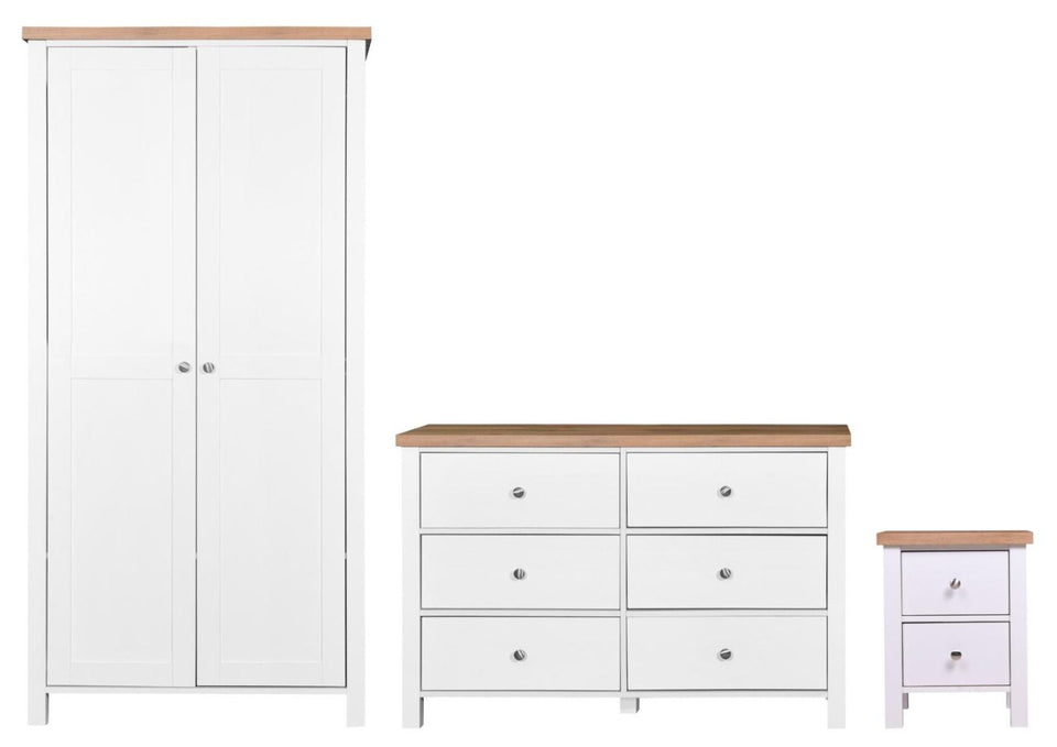 3-Piece Bedroom Furniture Set – 2 Door Wardrobe, Chest of Drawers, and Bedside Cabinet in White