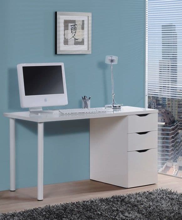Vespera Arctic White Desk with 3 drawers from Lavish Kitchen Isle, modern study table for computer laptop workspace.