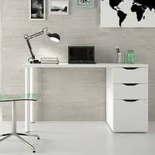 Arctic white desk with three drawers by Lavish Kitchen Isle, modern study table ideal for computer and laptop workspace.