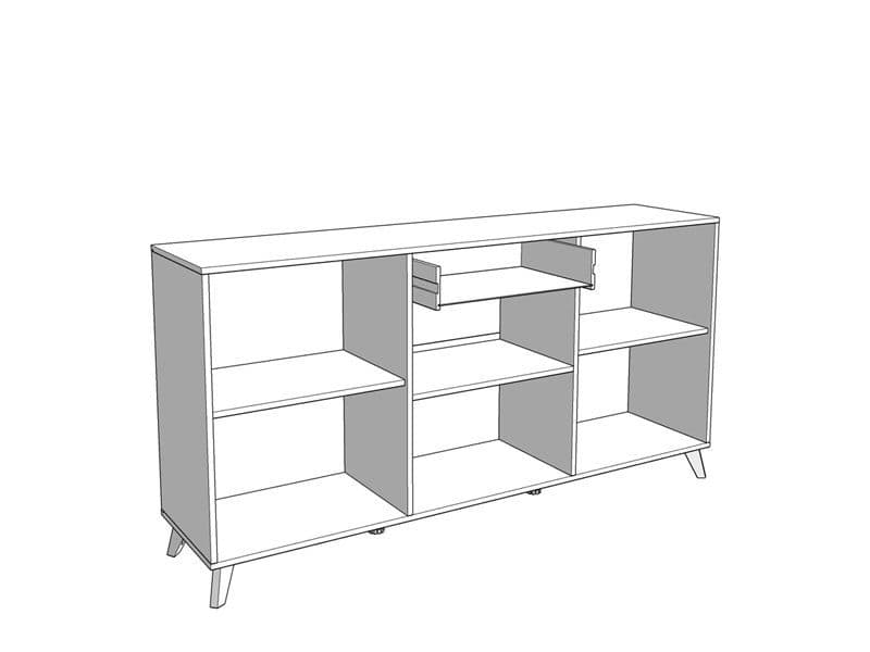 Lavish Kitchen Isle Flux slatted artisan oak effect and white gloss sideboard with drawers, doors, and shelf for living or dining room.