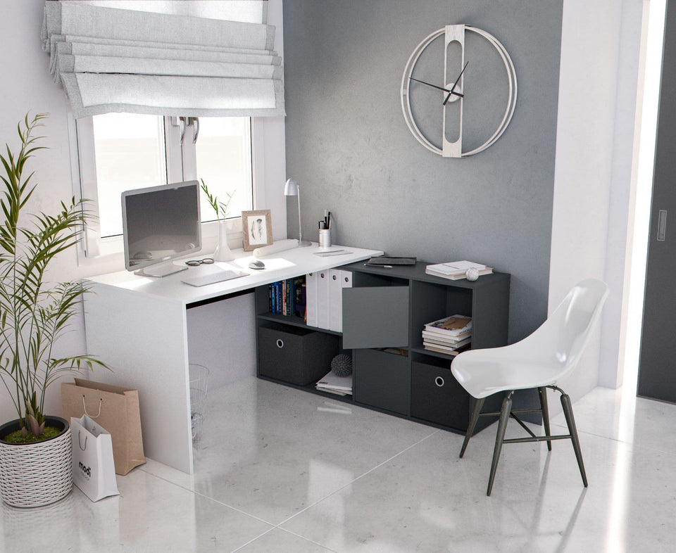 Drift White and Grey Reversible Large Corner Desk Home Office Study Table with Flexible Layout for Computer and Laptop