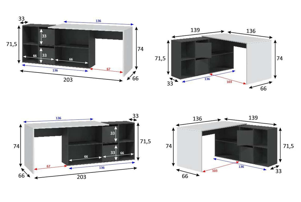 Drift White and Grey Reversible Large Corner Desk Home Office Study Table with Flexible Layout for Computer and Laptop
