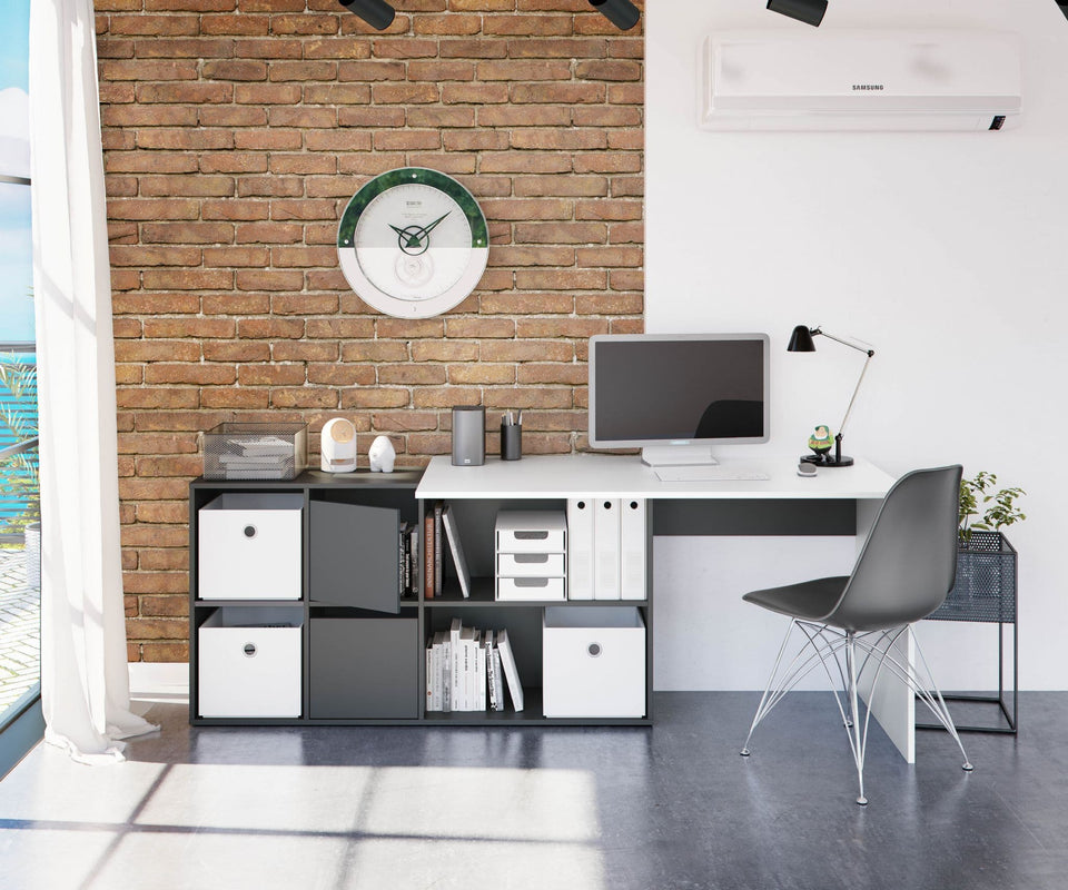 Drift White and Grey Reversible Large Corner Desk Home Office Study Table with Flexible Layout for Computer and Laptop