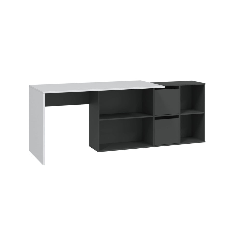 Drift White and Grey Reversible Large Corner Desk Home Office Study Table with Flexible Layout for Computer and Laptop