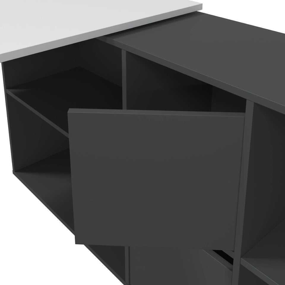 Drift White and Grey Reversible Large Corner Desk Home Office Study Table with Flexible Layout for Computer and Laptop