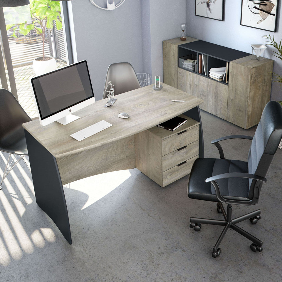 Modern Auralis Oak Grey office desk with built-in drawers, suitable for home or computer workspace, by Lavish Kitchen Isle.