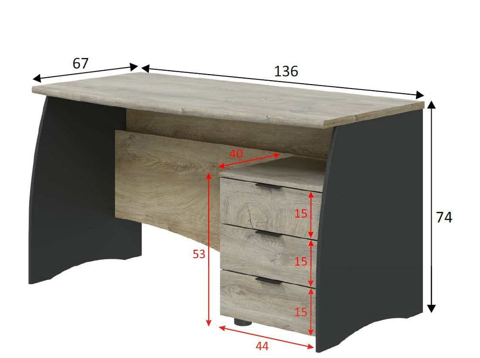 Office Desk with Drawers – Auralis Oak Grey Modern Home Computer Table