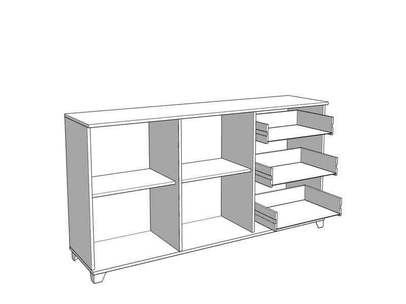 Modern white high gloss sideboard with 4 shelves and 2 doors