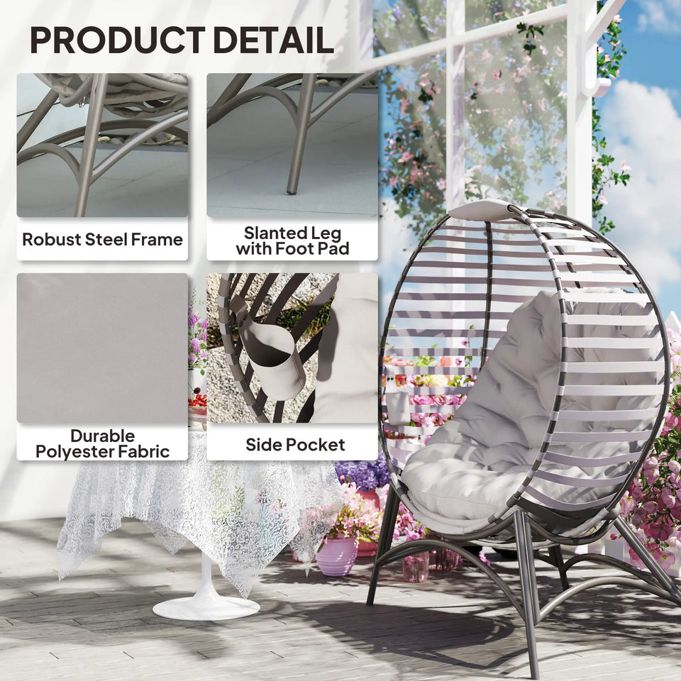 Egg Chair with Cushion & Side Pocket – Light Grey