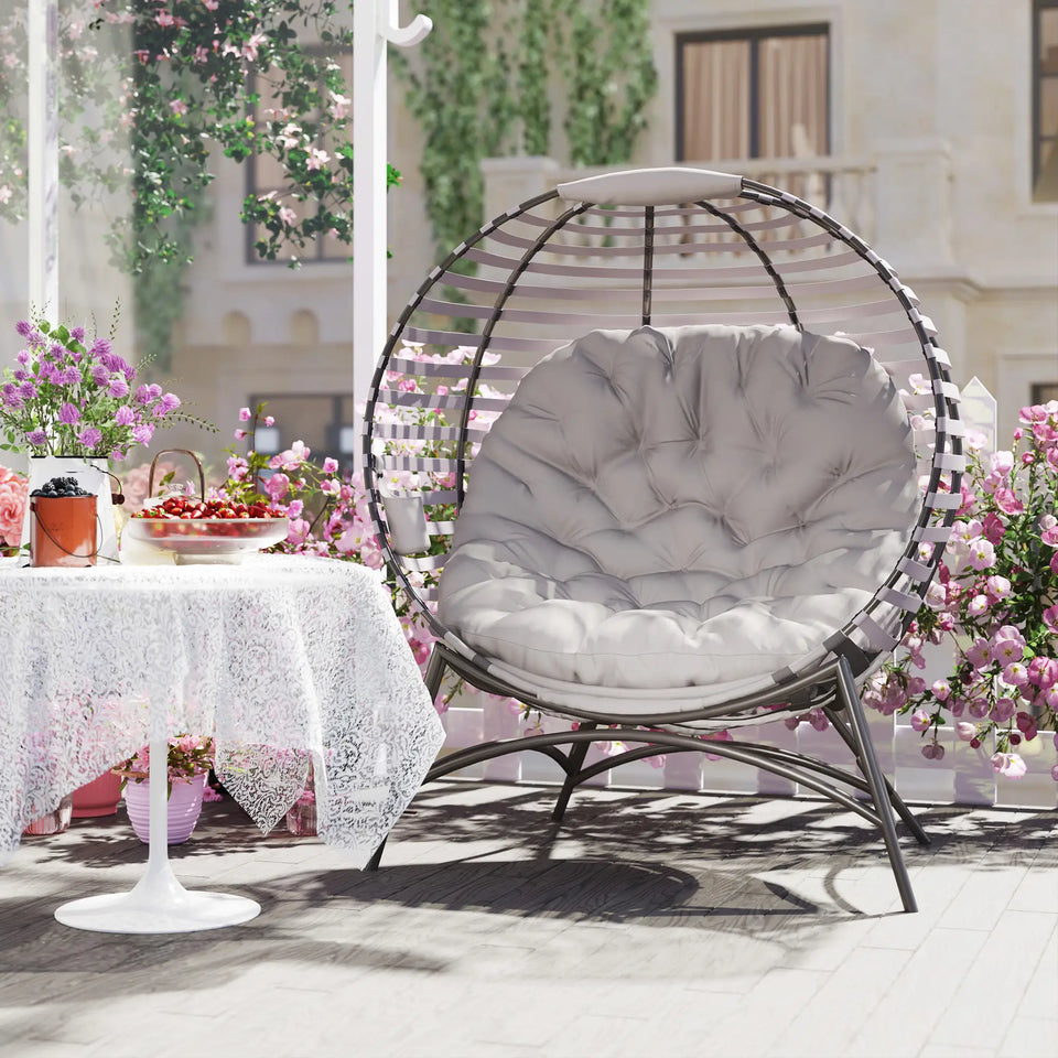 Egg Chair with Cushion & Side Pocket – Light Grey