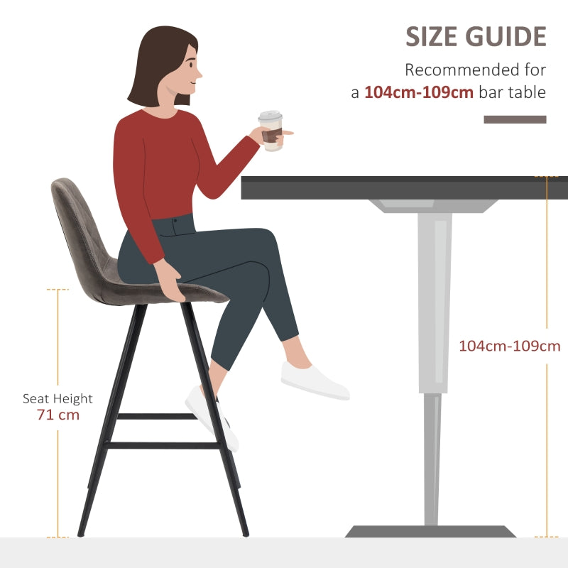 Set Of 2 Bar Stools Vintage Microfiber Cloth Padded Home Bar Cafe Kitchen Chair Dark