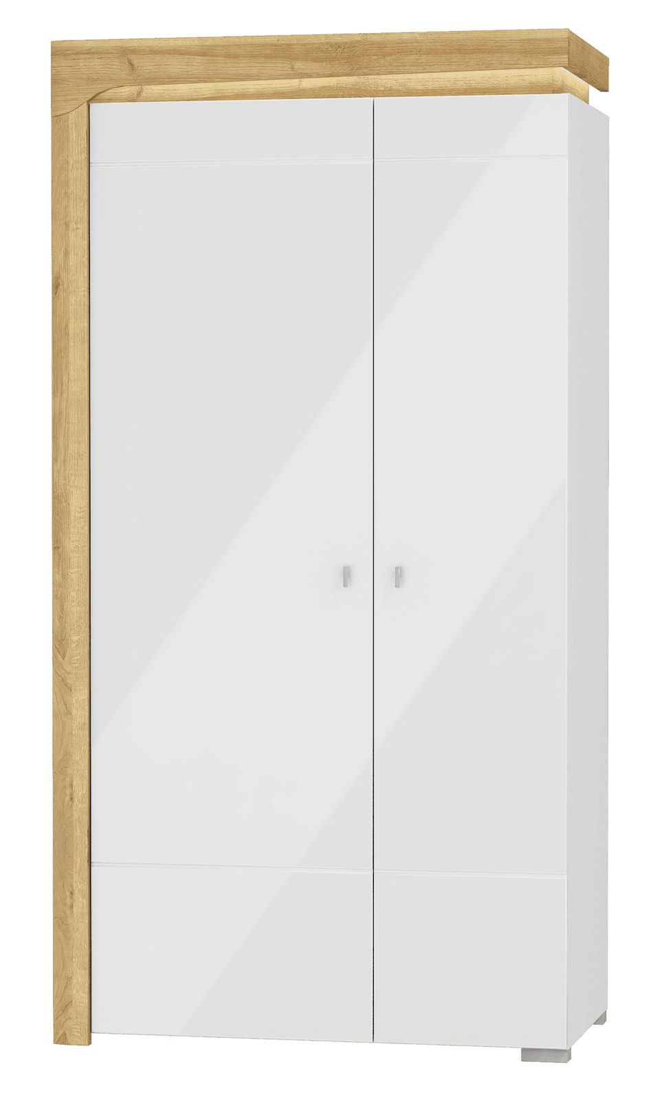 Oak Effect and White Gloss 2 Door Wardrobe with LED Lights