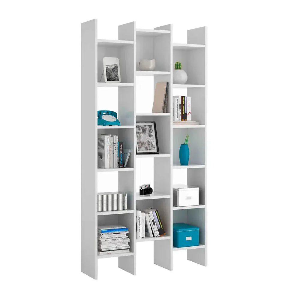Lavish Kitchen Isle Modern Bookcase Triple Bookshelf White - Lavish Kitchen Isle