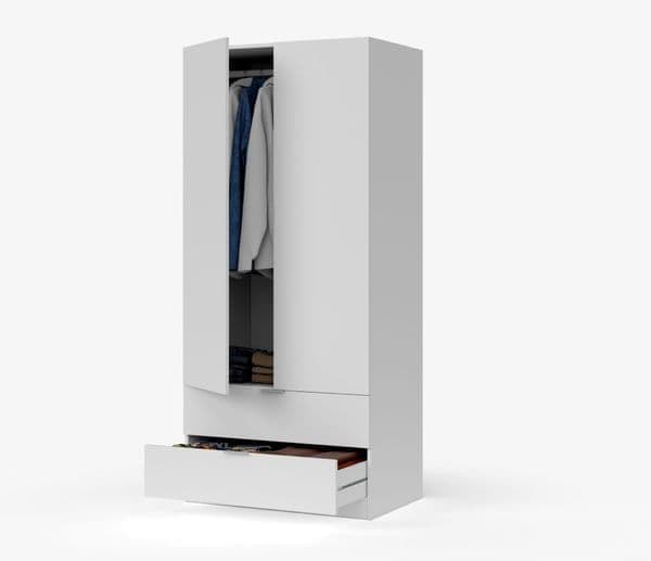 Compact 2 Door 2 Drawer White Wardrobe – Space-Saving Bedroom Storage