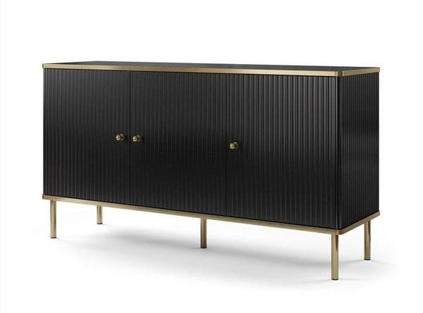 Elegant large sideboard by Lavish Kitchen Isle with black and white finish, gold accents, featuring three doors and a sleek design.