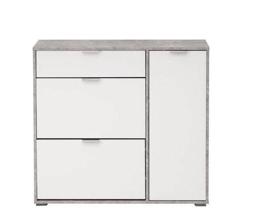 JehArco Grey and White Shoe Rack Storage Cabinet Wooden Shoe Stand Organiser with 2 Revolving Drawers for 18-21 Pairs