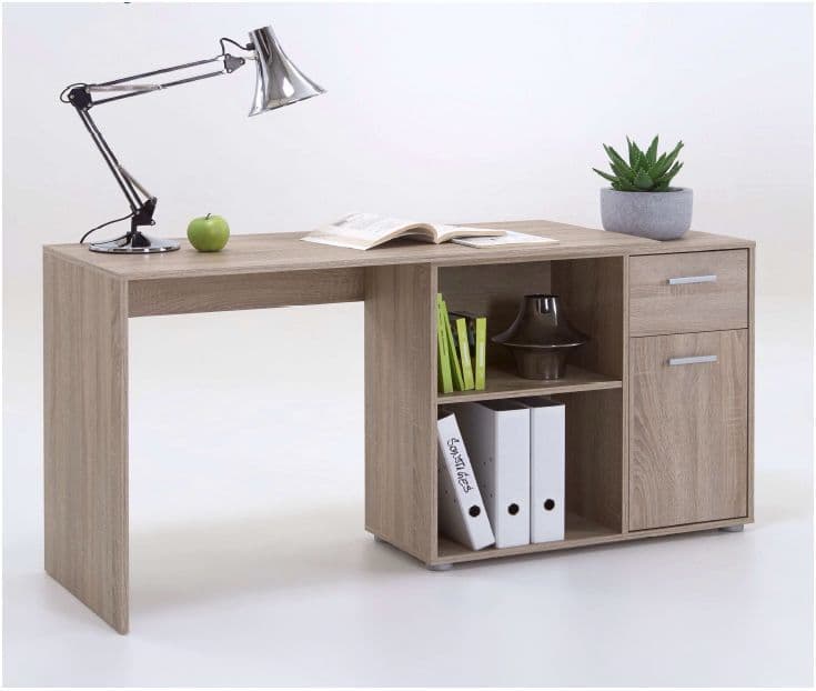 Lavish Kitchen Isle Solace Oak Effect Reversible Corner Flexi Desk with drawers and cupboard for home office or study space.