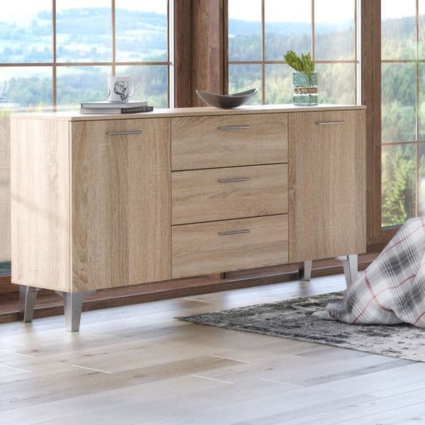 Morire Large Wide 2 Doors and 3 Drawer Sideboard- Oak Effect - Lavish Kitchen Isle