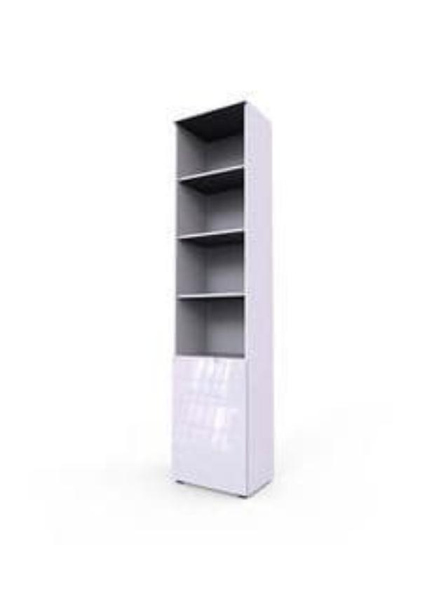 Lavish Kitchen Isle Arctic Elegance tall narrow 6-tier bookcase with white gloss door, modern storage shelves.