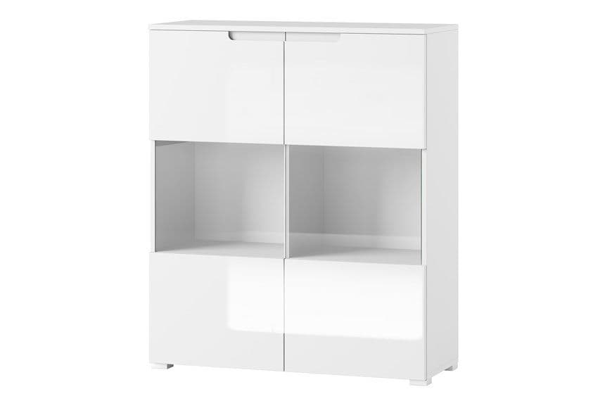 Lavish Kitchen Isle Arctic Elegance white gloss display cabinet with glass doors and shelves for living and dining room storage.