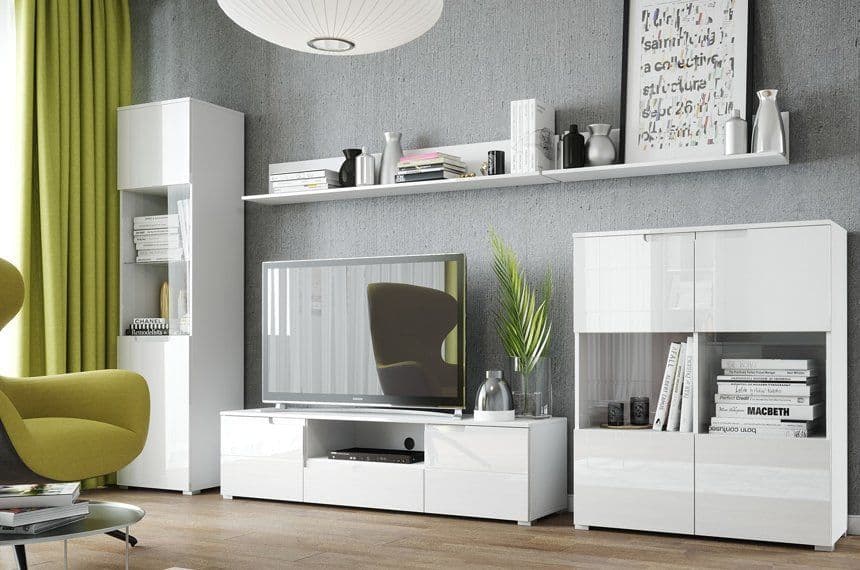 Lavish Kitchen Isle Arctic Elegance white gloss display cabinet with glass doors and shelves for living and dining room storage