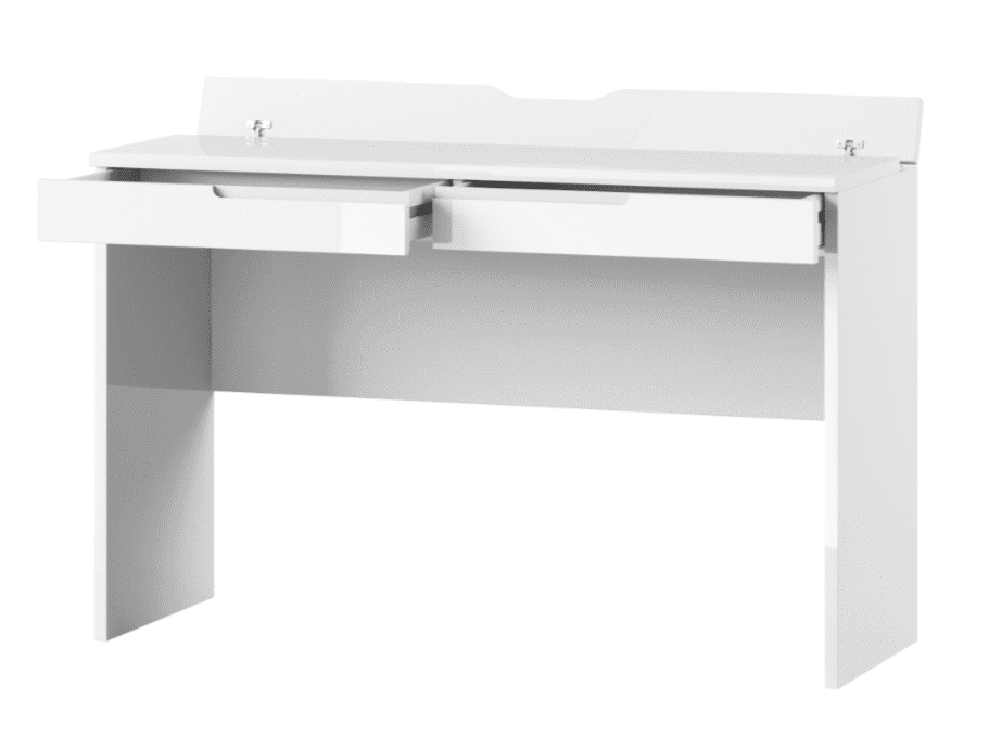 White high gloss office desk with two drawers, modern design by Lavish Kitchen Isle, suitable for home or workspace.