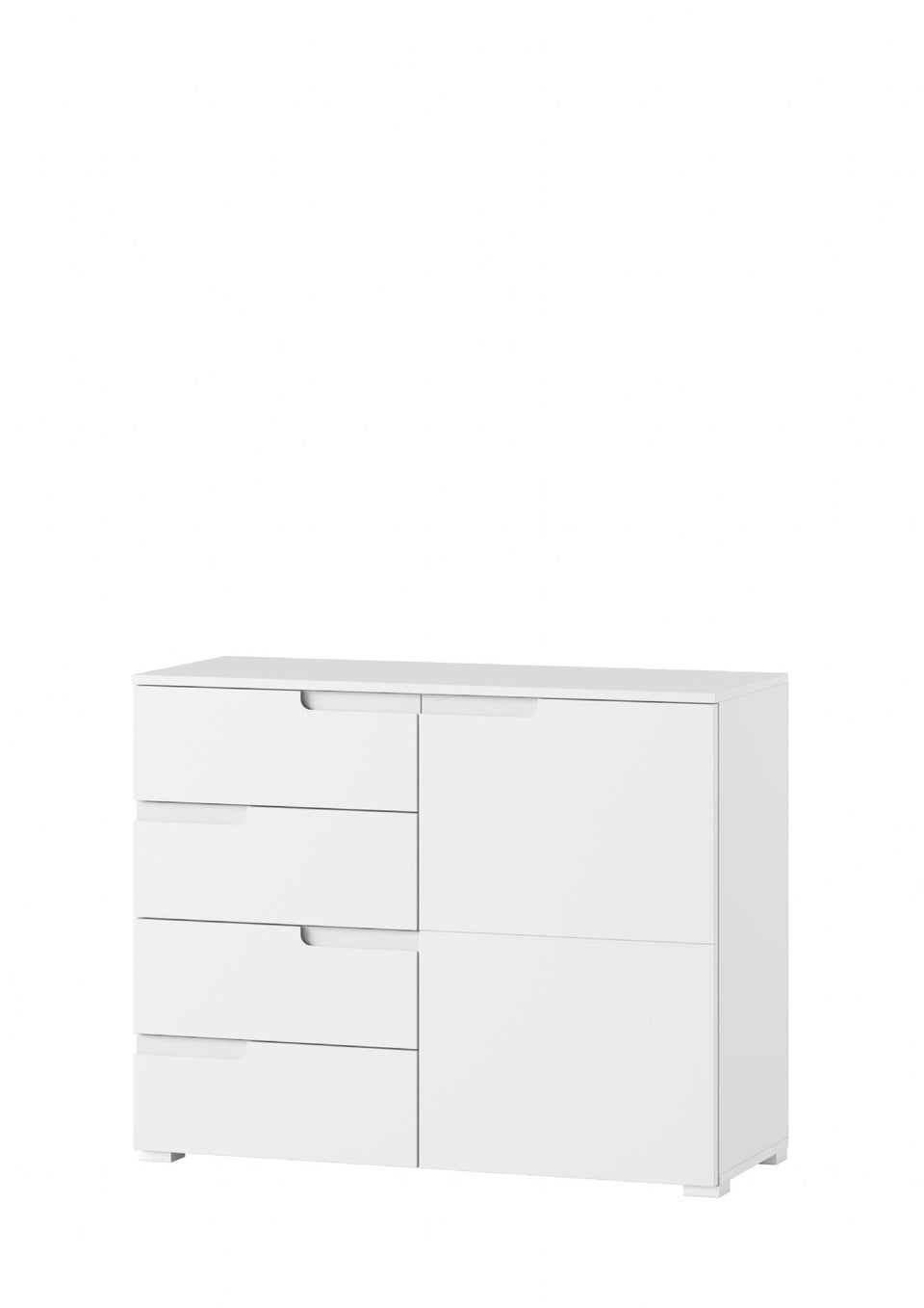 Lavish Kitchen Isle Arctic Elegance white high gloss narrow sideboard cabinet for living and dining room storage.