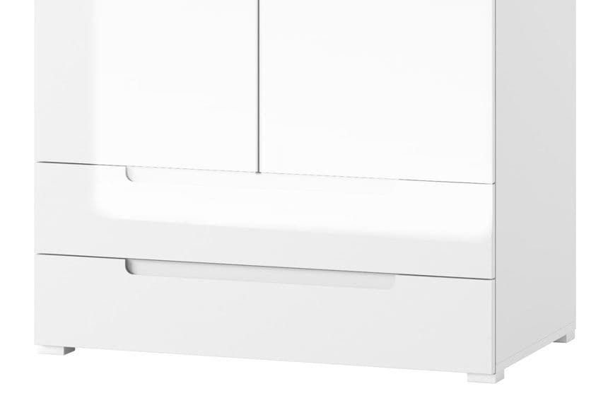 Modern Arctic Elegance White Gloss Wardrobe with Shelving and Drawers – 2 Doors, 2 Drawers, Stylish Storage Solution