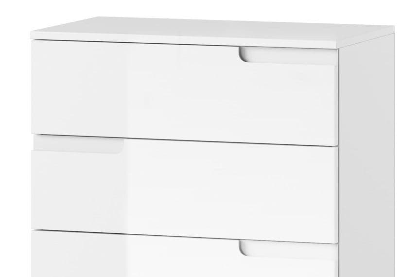 Lavish Kitchen Isle Arctic Elegance white high gloss narrow chest of drawers with 4 drawers, sleek bedroom storage cabinet.