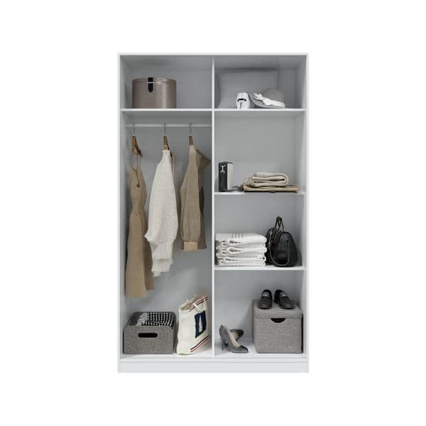 Arctic white and oak effect sliding 2-door wardrobe by Lavish Kitchen Isle, compact bedroom storage with narrow design and modern style.