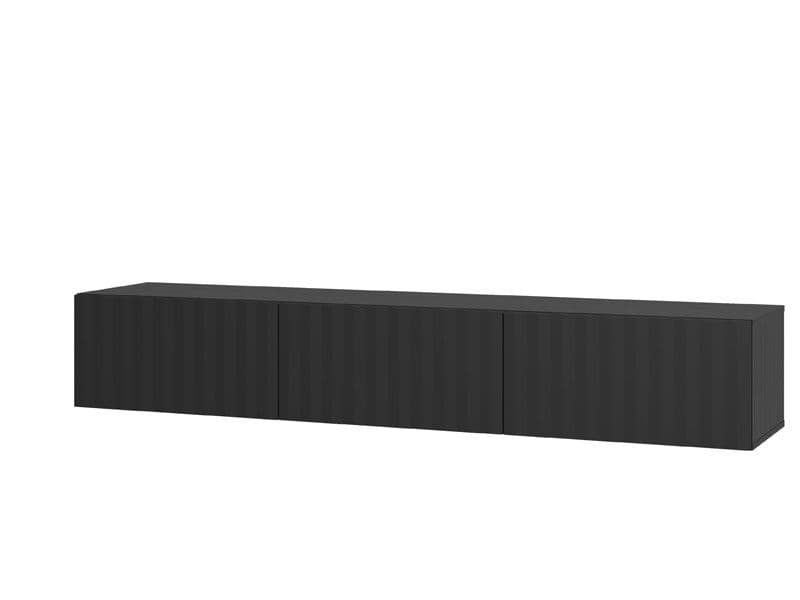 Modern Wall Mounted TV Stand in Black Slat Effect – 192 cm Floating Cabinet