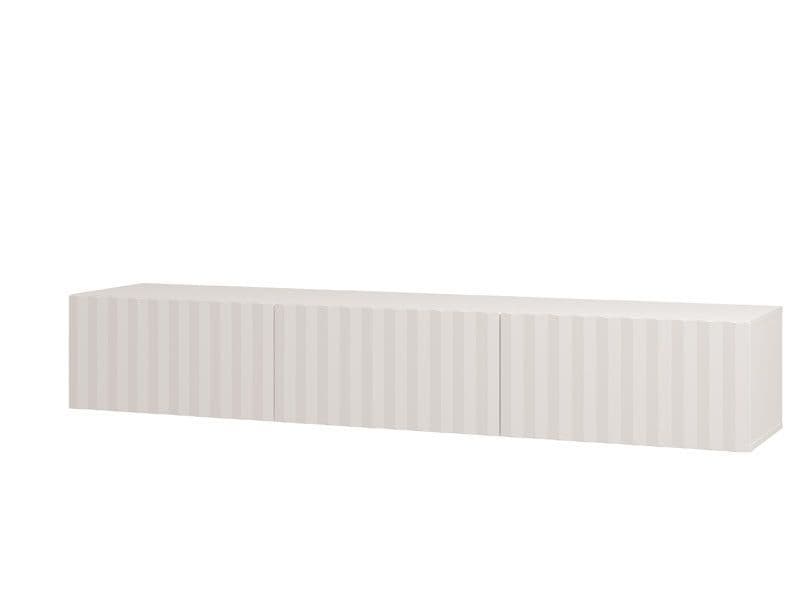 Modern Wall Mounted TV Stand in White Slat Effect – 192 cm Floating Cabinet
