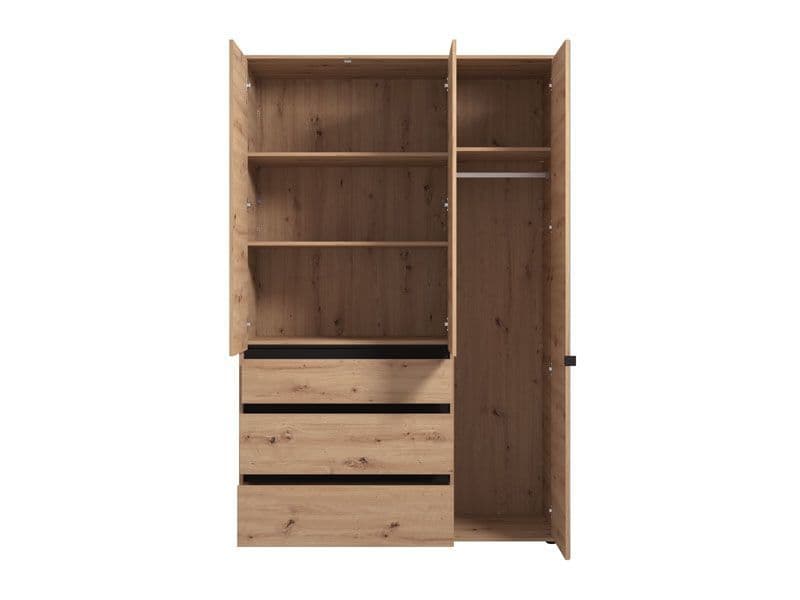 Artisan Oak Three Door Wardrobe with Mirror and Storage Drawers – Bedroom Furniture