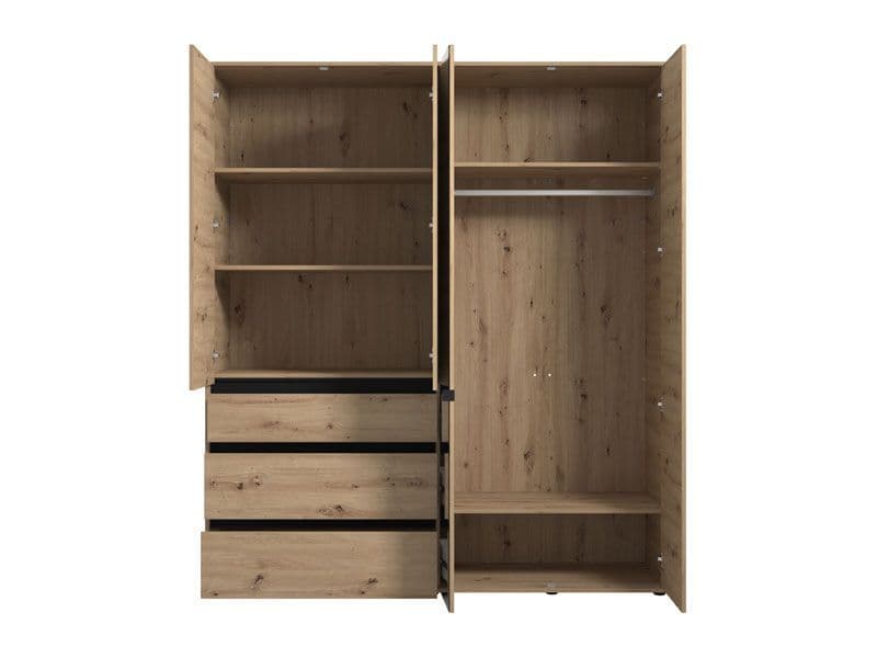 Artisan Oak Four Door Wardrobe with Mirror, Drawers and Shelving – Bedroom Storage Unit