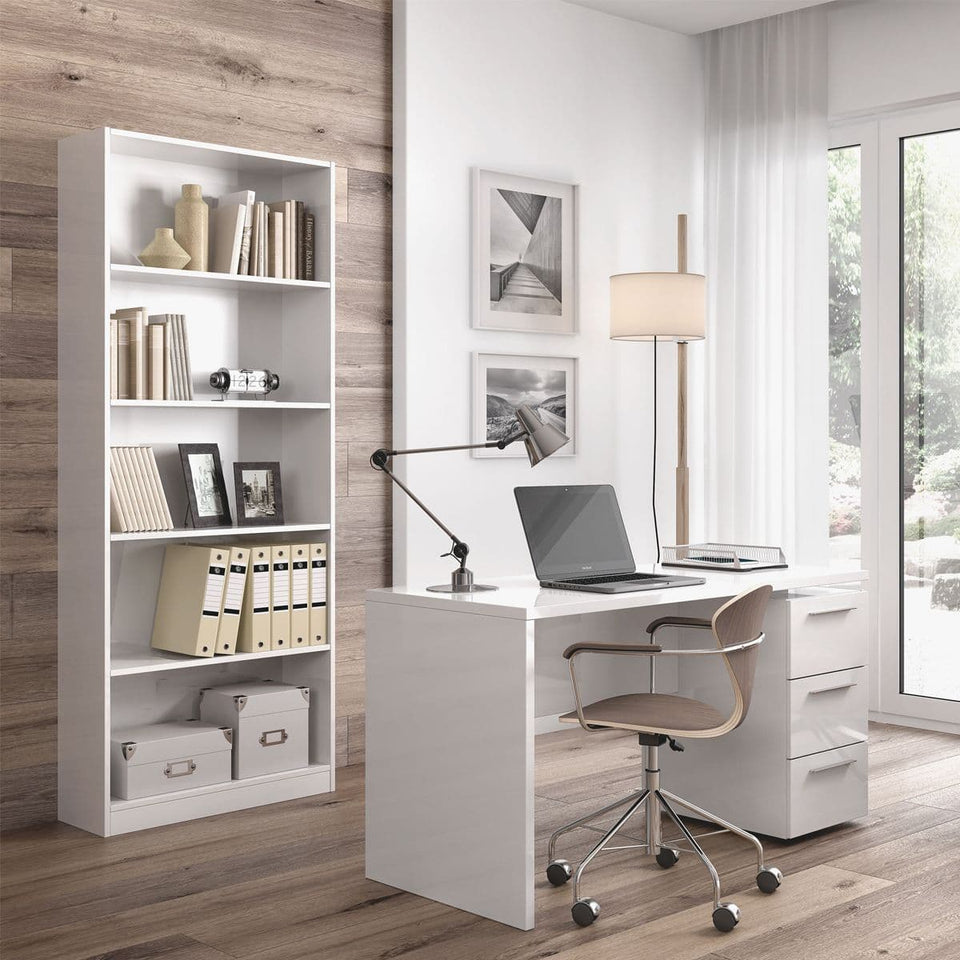 Lavish Kitchen Isle Ecoked Large Arctic White 5-Tier Shelving Bookcase with open shelves for modern home or office storage.