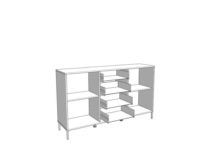 Slatted Artisan Oak Effect & Black Sideboard – 2 Door 4 Drawer Storage Cabinet