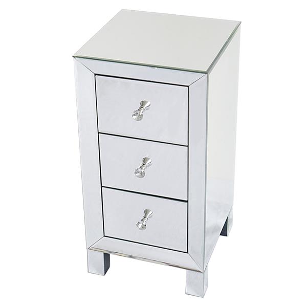 Mirrored 3 Drawer Bedside Table – Modern Glass Nightstand with Crystal Knobs 60cm