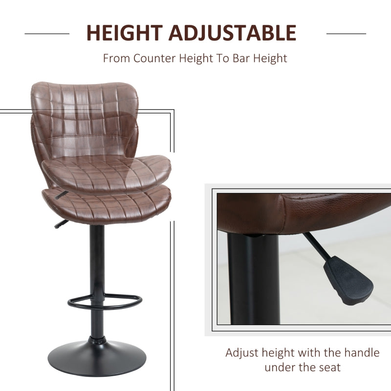 Set of 2 Bar Stools Adjustable Height Swivel Bar in PU Leather