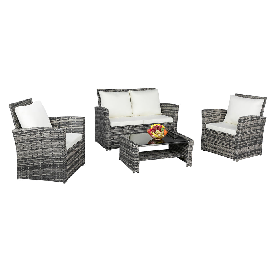 Outdoor Rattan Sofa Combination Four-piece Package-Grey