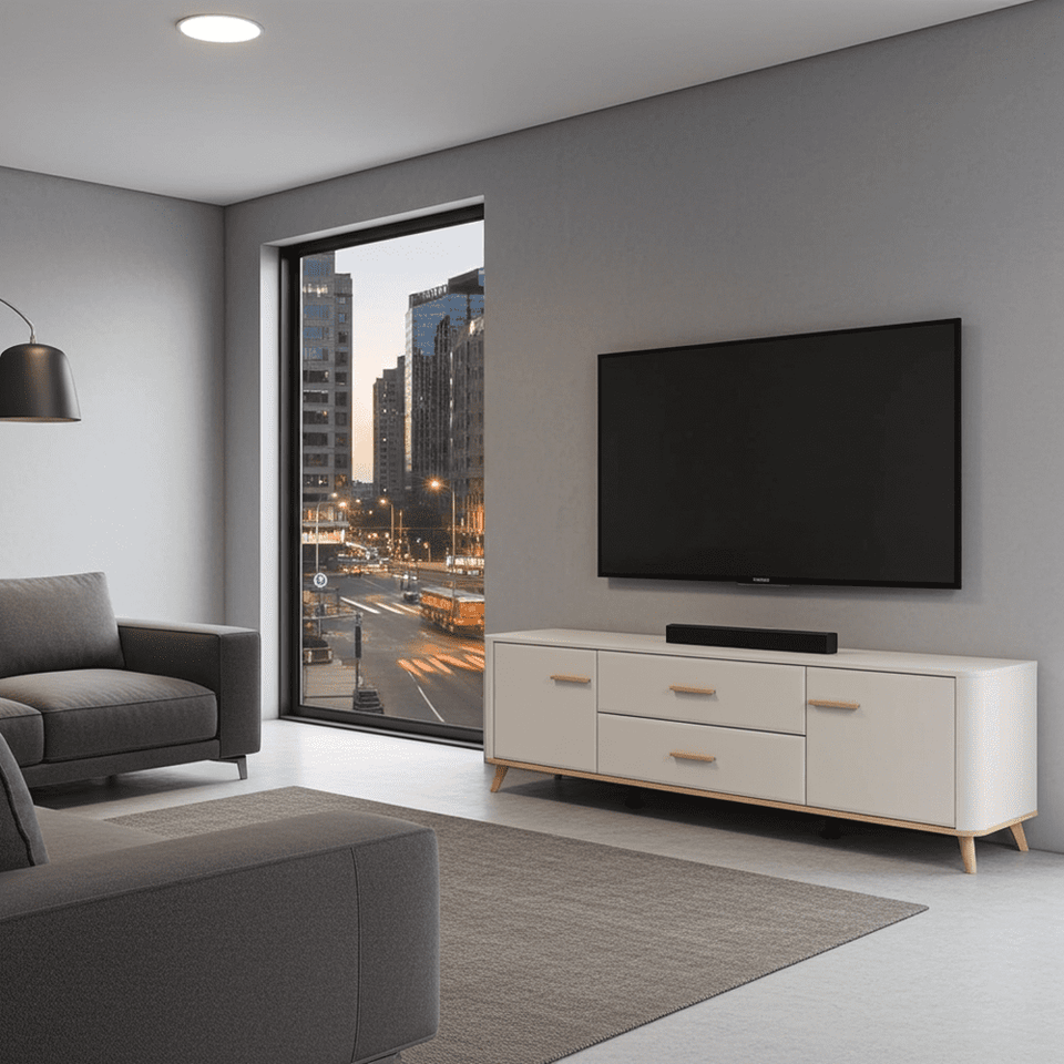 Modern 180cm Wide TV Stand Cabinet Unit – Cashmere & Oak Effect Finish