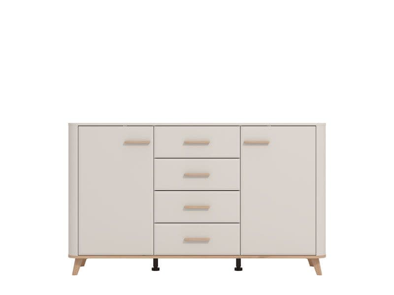 154cm Wide Sideboard Cabinet – Cashmere & Oak Effect, 2 Doors & 4 Drawers