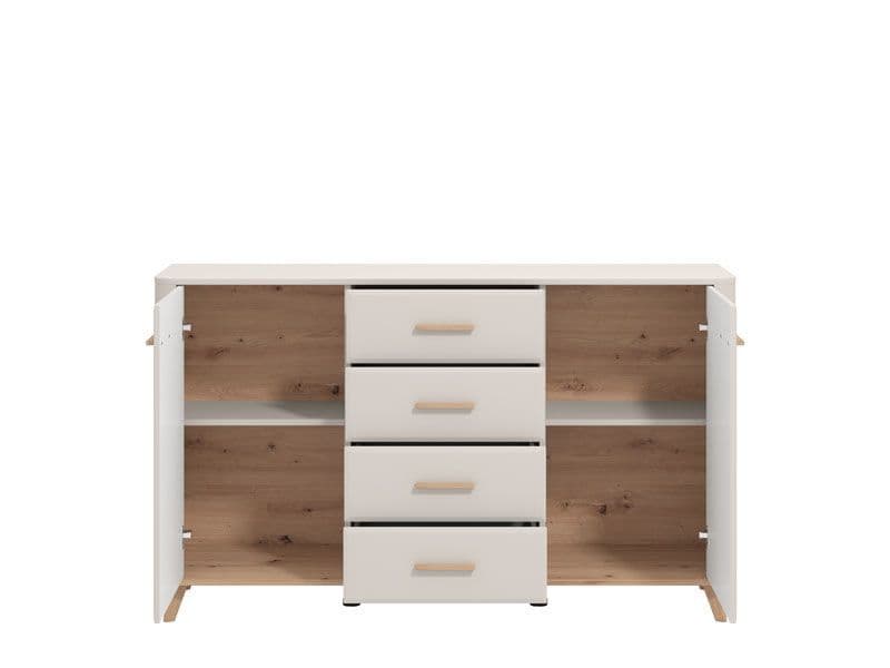 154cm Wide Sideboard Cabinet – Cashmere & Oak Effect, 2 Doors & 4 Drawers