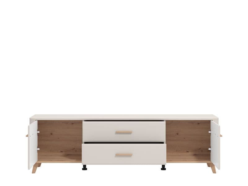 Modern 180cm Wide TV Stand Cabinet Unit – Cashmere & Oak Effect Finish