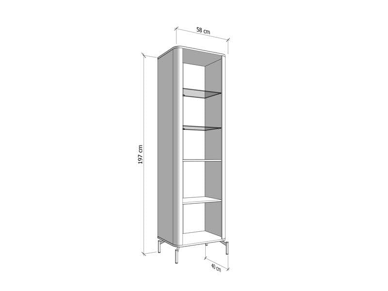 Lavish Kitchen Isle tall display cabinet with cashmere and oak effect finish, featuring slim 2-door storage shelves for elegant organization.