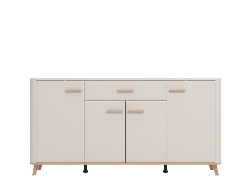 Sideboard Cabinet Storage Unit with Solid Drawer and Doors – Cashmere & Oak Effect – 180cm Wide Buffet for Living & Dining Room