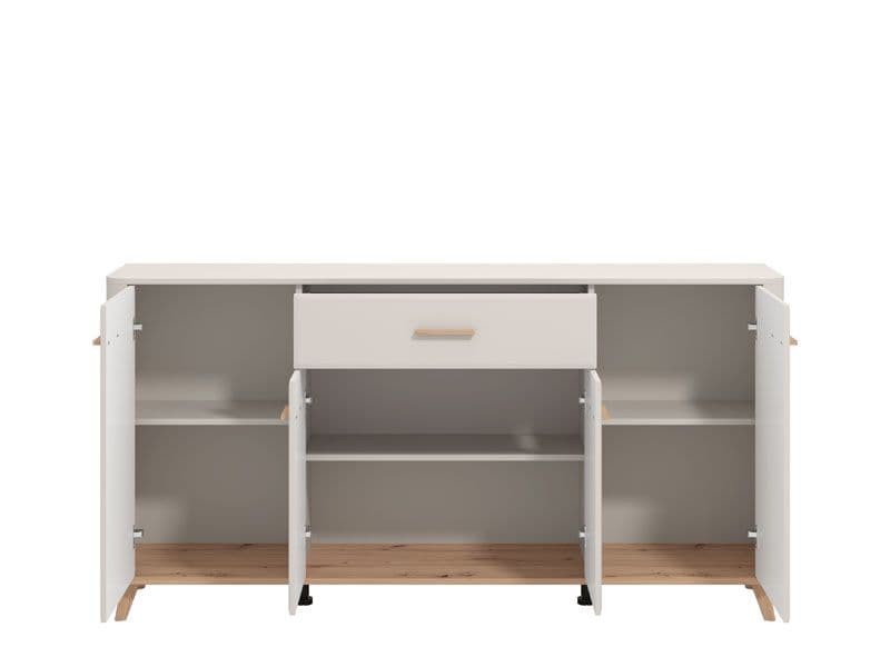 Sideboard Cabinet Storage Unit with Solid Drawer and Doors – Cashmere & Oak Effect – 180cm Wide Buffet for Living & Dining Room