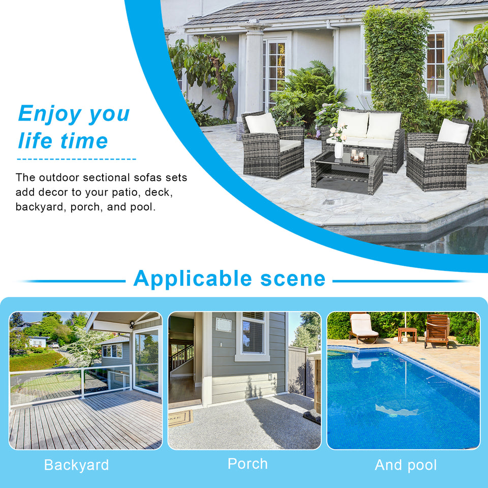 Outdoor Rattan Sofa Combination Four-piece Package-Grey